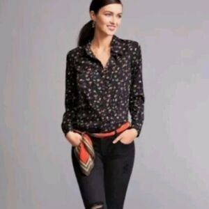 Cabi Confetti Ferris Print Button Up Long Sleeve Blouse Size Xl